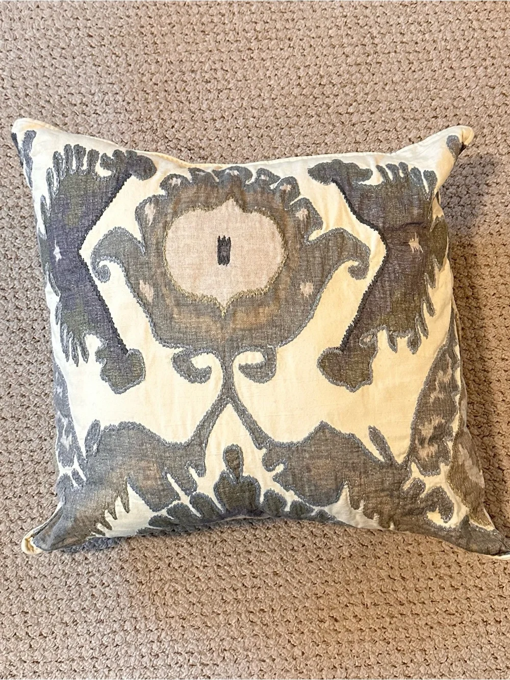 Pottery Barn Hudson Ikat Embroidered Pillow Cover - 24” Neutral